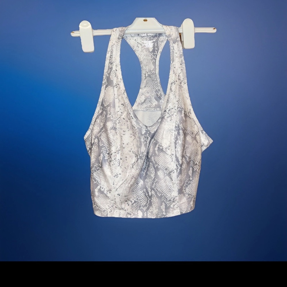 Nine West active L crop top Bra MSRP $38 Gray/White Camo